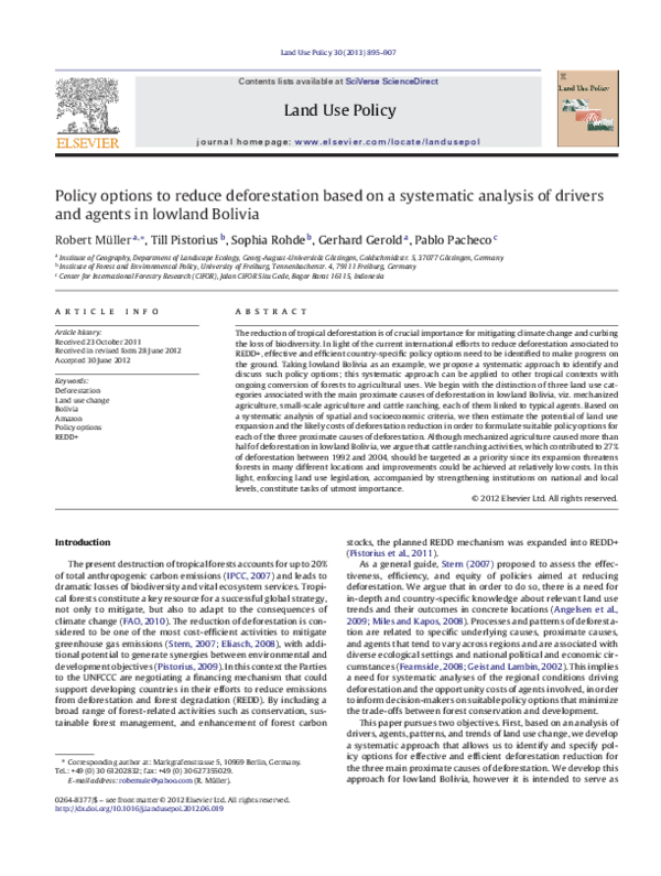 (PDF) Policy options to reduce deforestation based on a systematic ...