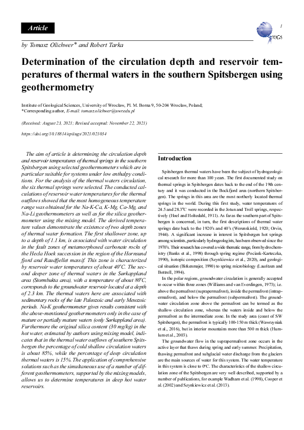 (PDF) Determination of the circulation depth and reservoir temperatures ...