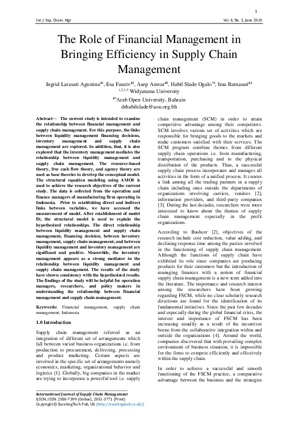 (PDF) The Role of Financial Management in Bringing Efficiency in Supply ...