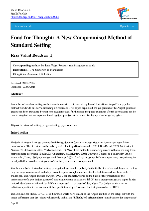 (PDF) Food for Thought: A New Compromised Method of Standard Setting