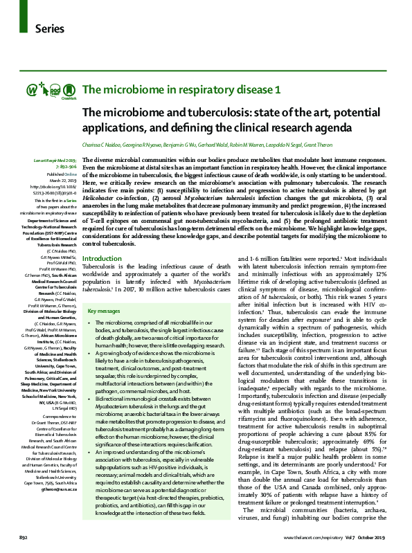 (PDF) The microbiome and tuberculosis: state of the art, potential ...