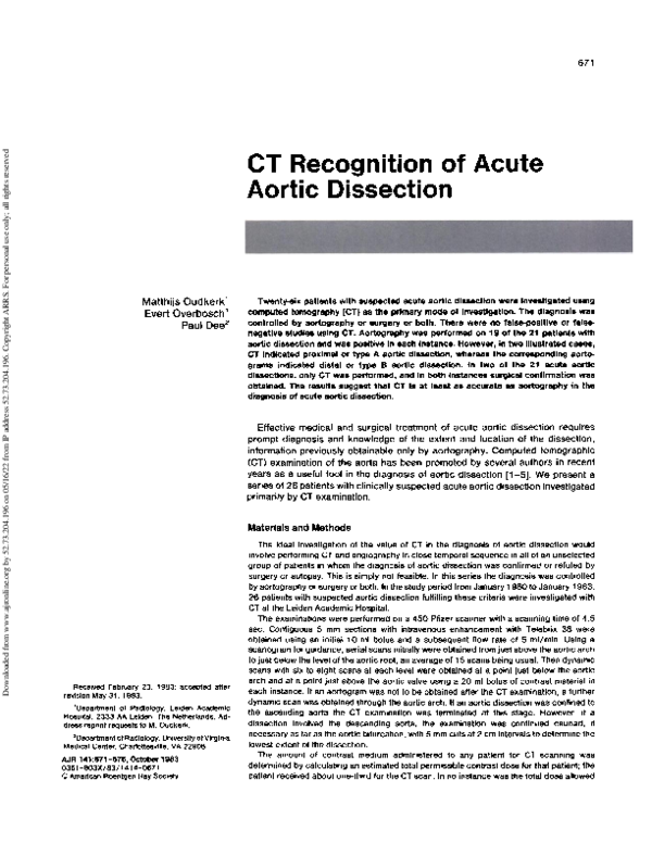(PDF) CT recognition of acute aortic dissection