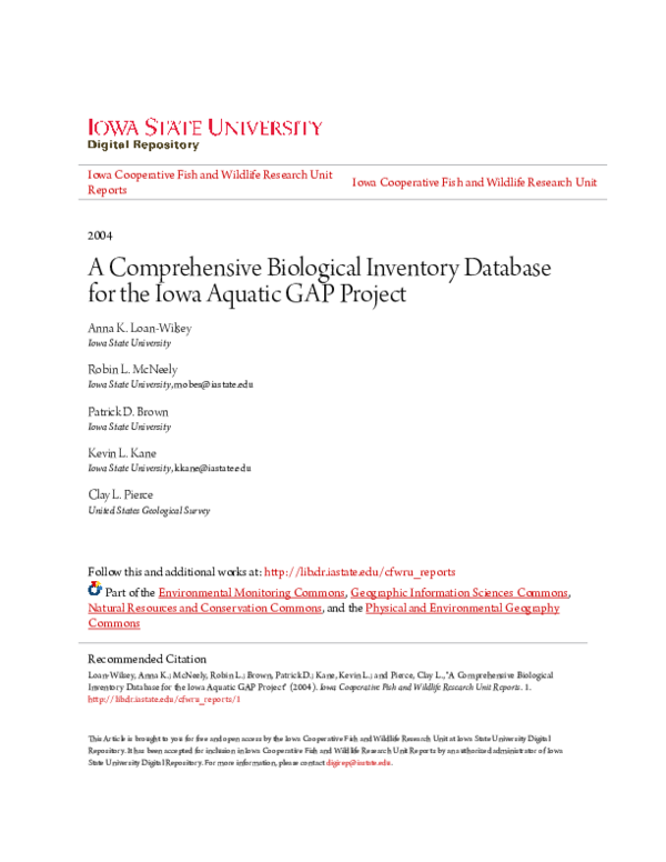 (PDF) A Comprehensive Biological Inventory Database for the Iowa ...