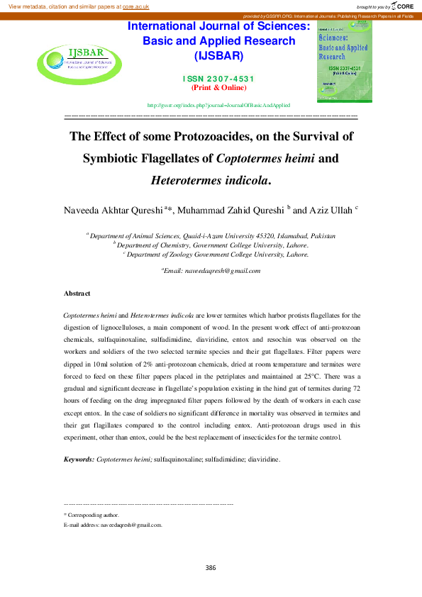 (PDF) The Effect of some Protozoacides, on the Survival of Symbiotic ...
