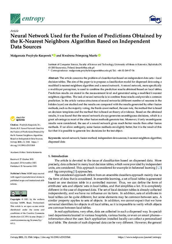 (PDF) Neural Network Used for the Fusion of Predictions Obtained by the ...