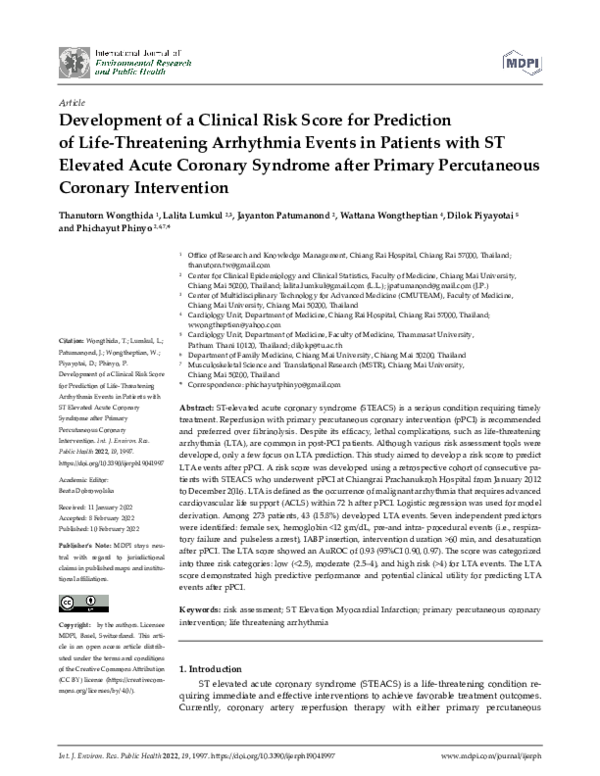 (PDF) Development of a Clinical Risk Score for Prediction of Life ...