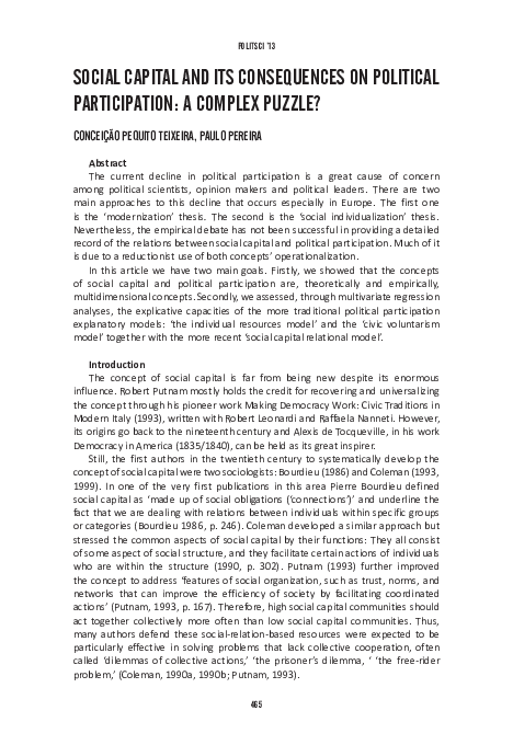 (PDF) Social capital and its consequences on political participation: a ...