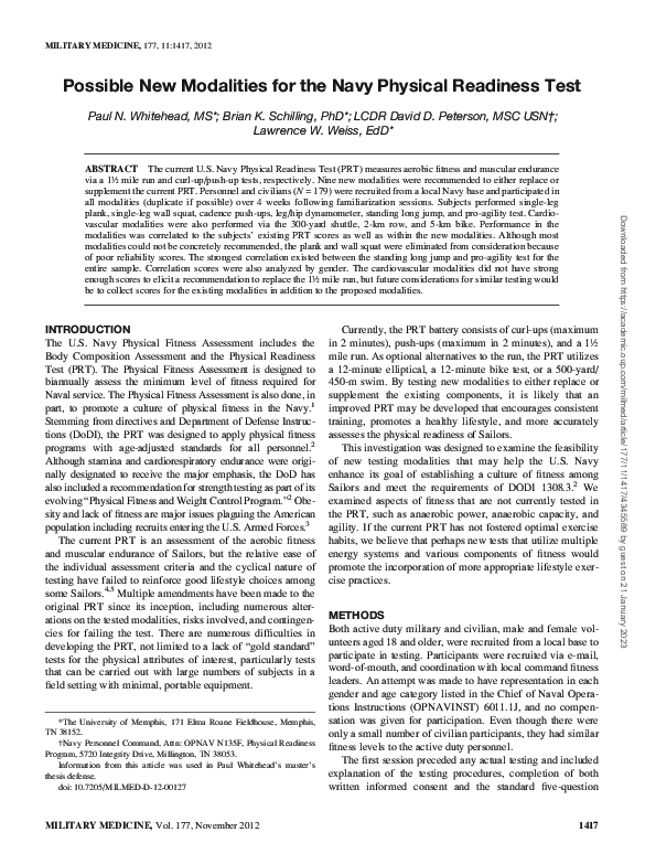 (PDF) Possible New Modalities for the Navy Physical Readiness Test