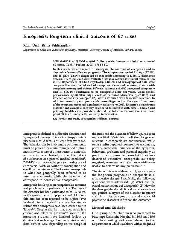 (PDF) Encopresis: long-term clinical outcome of 67 cases