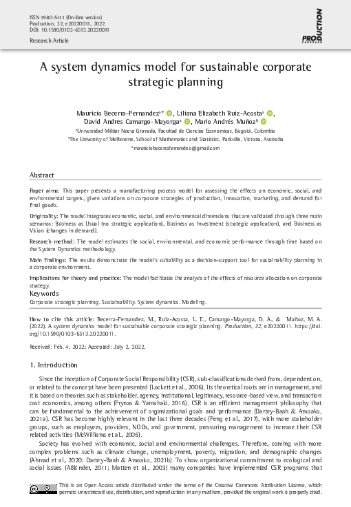 (PDF) A system dynamics model for sustainable corporate strategic planning
