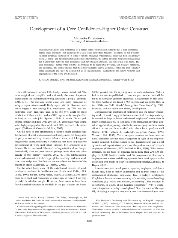 (PDF) Development of a core confidence-higher order construct