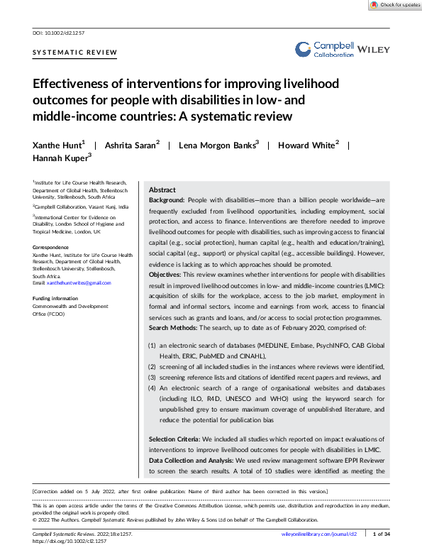 (PDF) Effectiveness of interventions for improving livelihood outcomes ...