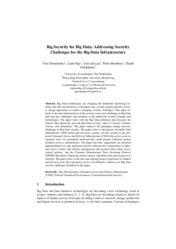 (PDF) Big Security for Big Data: Addressing Security Challenges for the ...