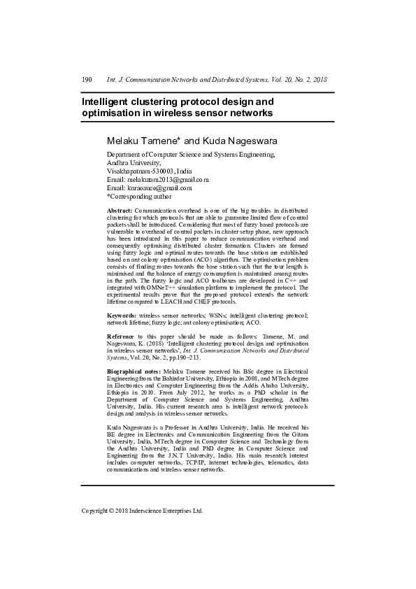 (PDF) Intelligent clustering protocol design and optimisation in ...