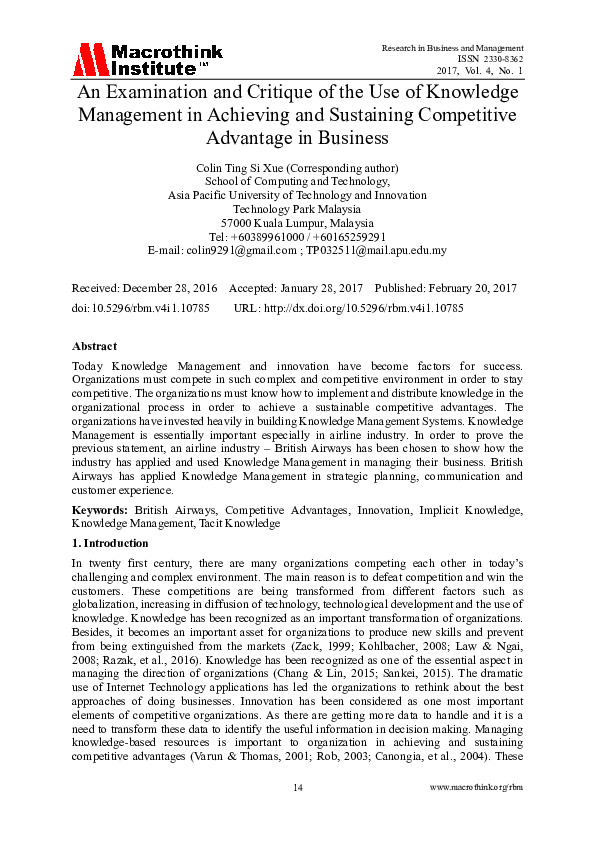 (PDF) An Examination and Critique of the Use of Knowledge Management in ...