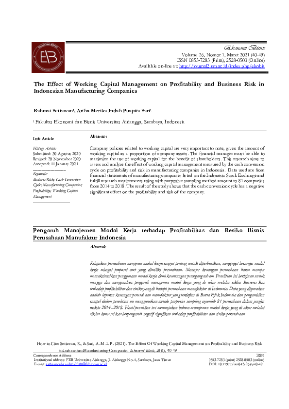 (PDF) The Effect of Working Capital Management on Profitability and ...