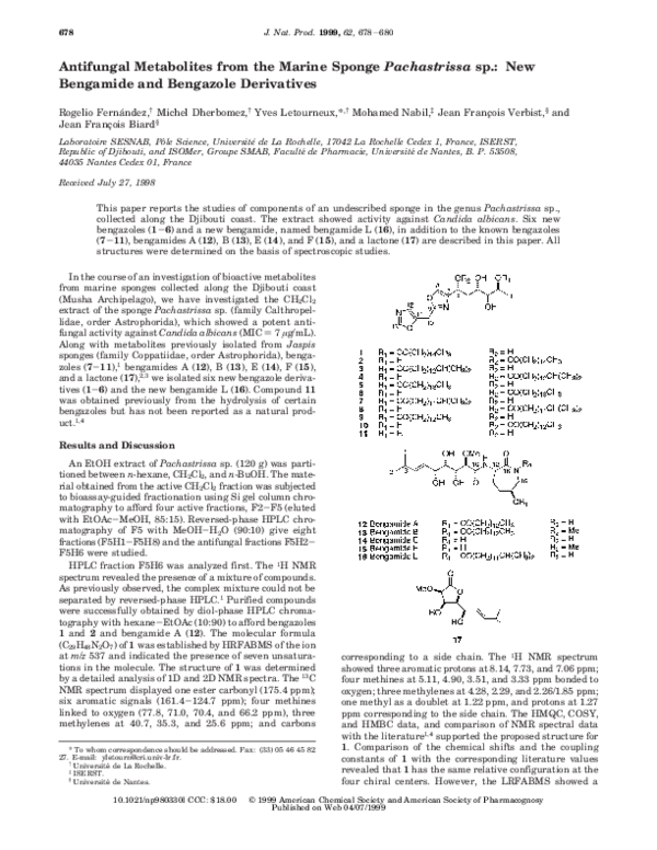 (PDF) Antifungal Metabolites from the Marine Sponge Pachastrissa sp ...