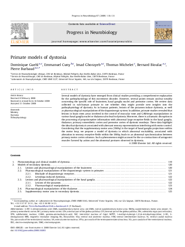 (PDF) Primate models of dystonia