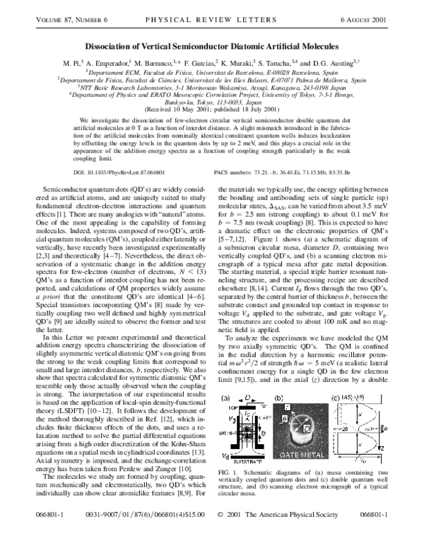 (PDF) Dissociation of Vertical Semiconductor Diatomic Artificial Molecules