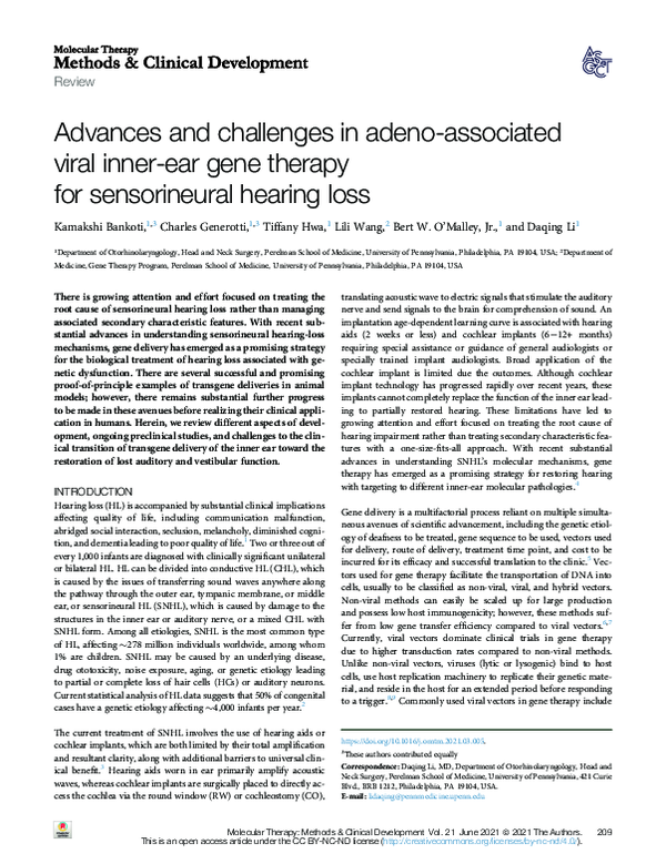 (PDF) Advances and challenges in adeno-associated viral inner-ear gene ...