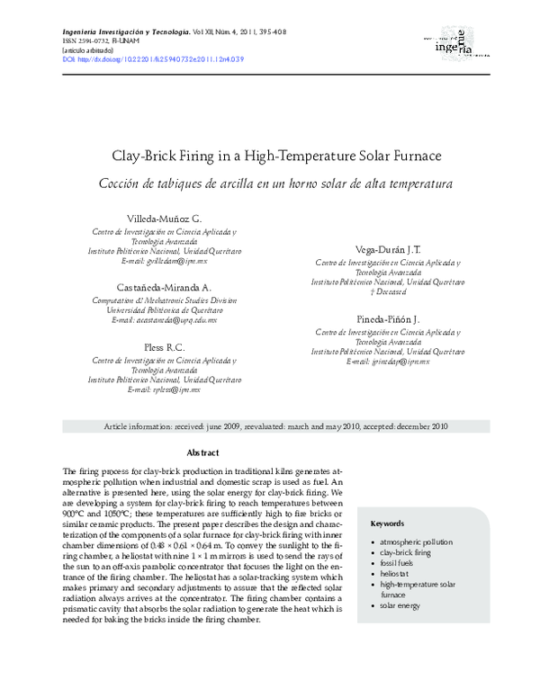 (PDF) Clay-Brick Firing in a High-Temperature Solar Furnace