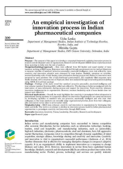 (PDF) An empirical investigation of innovation process in Indian ...