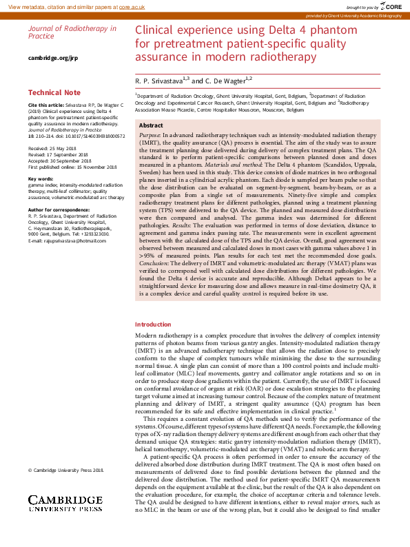 (PDF) Clinical experience using Delta 4 phantom for pretreatment ...