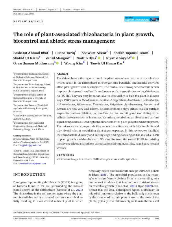 (PDF) The role of plant-associated rhizobacteria in plant growth ...