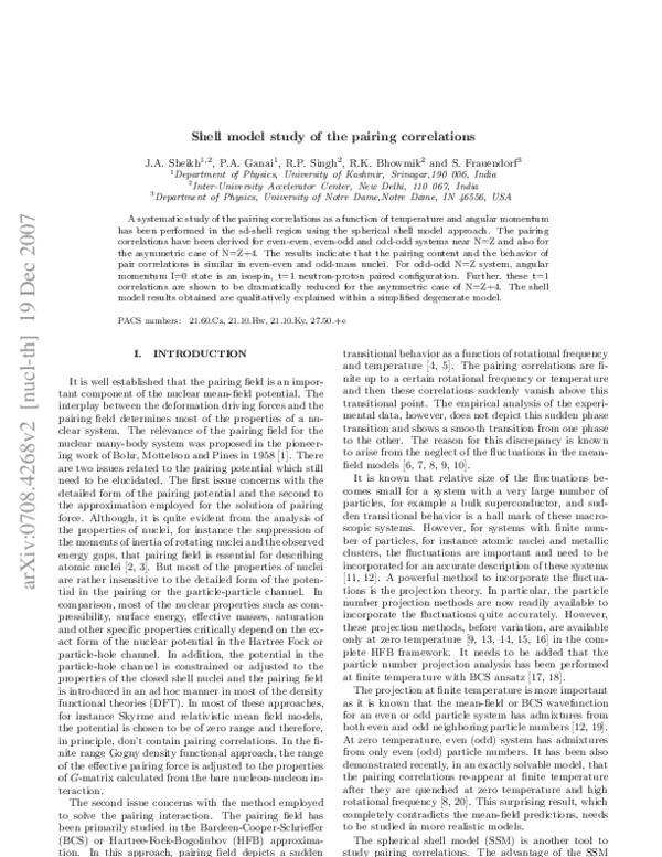 (PDF) Shell model study of pairing correlations