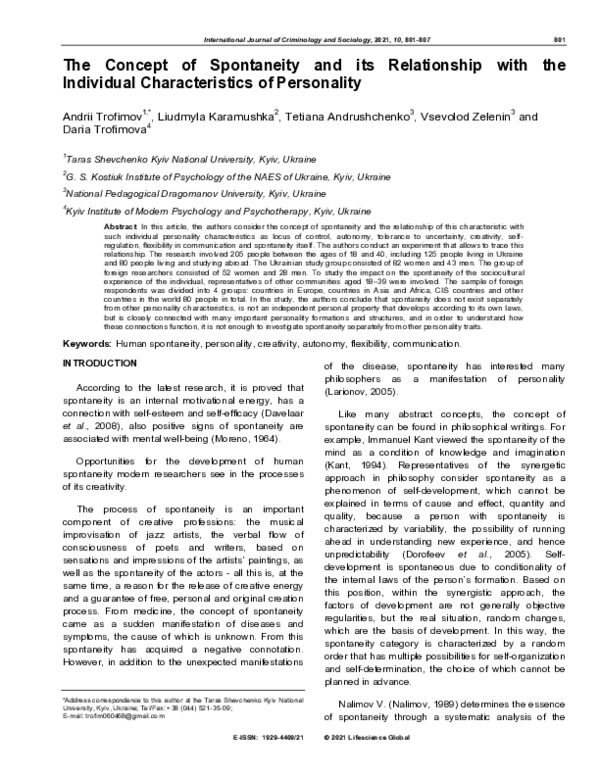(PDF) The Concept of Spontaneity and its Relationship with the ...