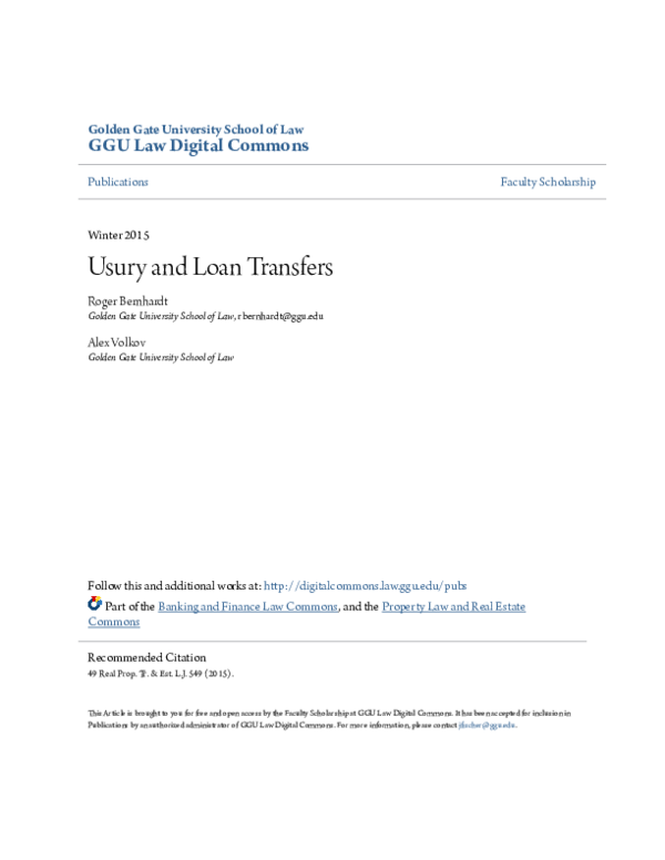 (PDF) Usury and Loan Transfers