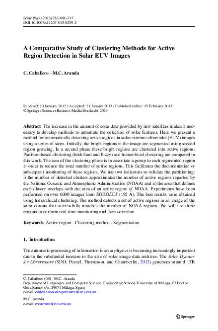 (PDF) A Comparative Study of Clustering Methods for Active Region ...