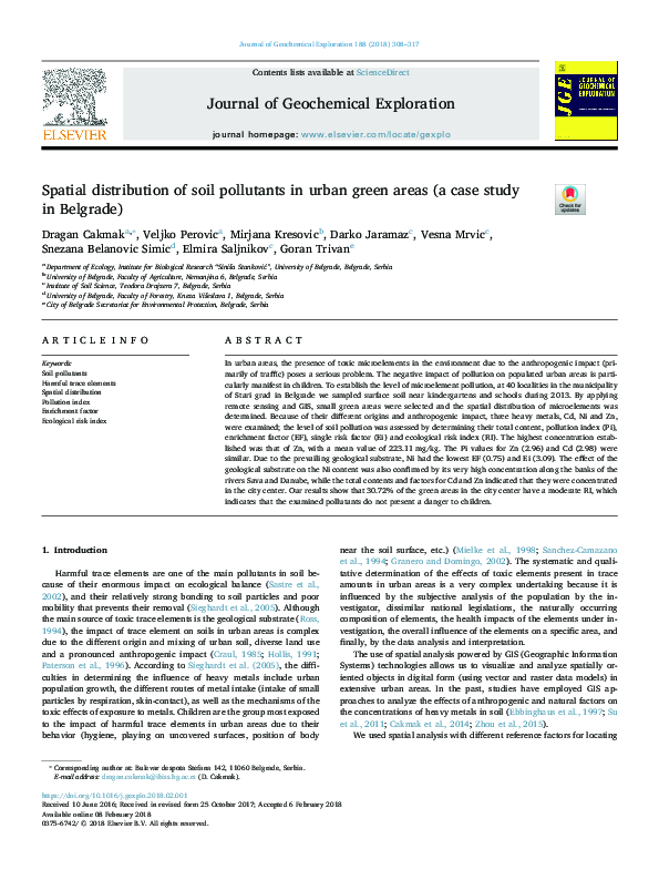 (PDF) Spatial distribution of soil pollutants in urban green areas (a ...