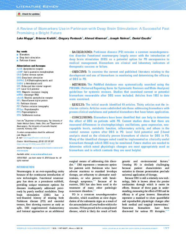 (PDF) A Review of Biomarkers Use in Parkinson with Deep Brain ...