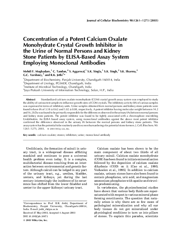 (PDF) Concentration of a potent calcium oxalate monohydrate crystal ...