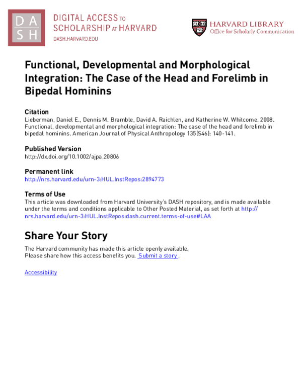 (PDF) Functional, developmental and morphological integration: the case ...