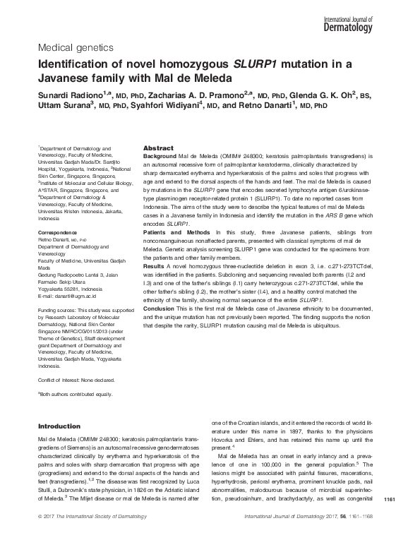 (PDF) Identification of novel homozygous SLURP1 mutation in a Javanese ...