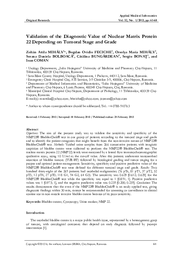 (PDF) Validation of the Diagnostic Value of Nuclear Matrix Protein 22 ...