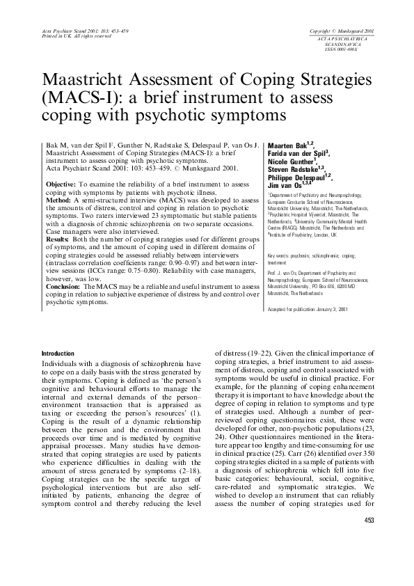 (PDF) Maastricht Assessment of Coping Strategies (MACS-I): a brief ...