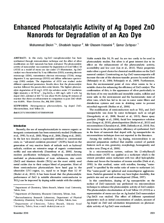(PDF) Enhanced Photocatalytic Activity of Ag Doped ZnO Nanorods for ...