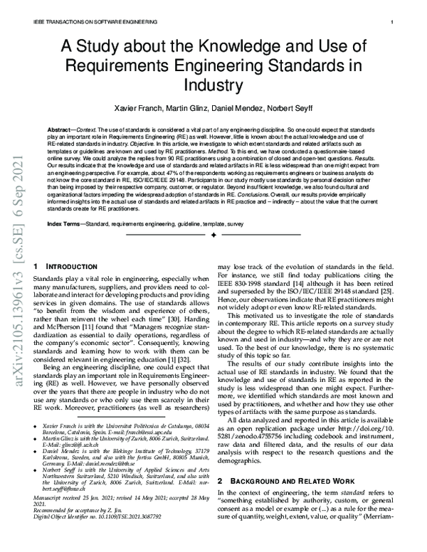 (PDF) A Study About the Knowledge and Use of Requirements Engineering ...