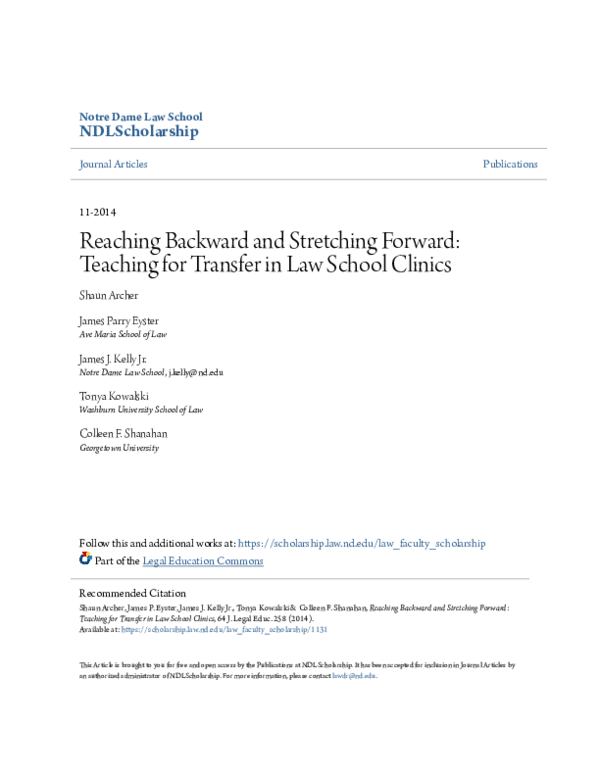 (PDF) Reaching Backward and Stretching Forward: Teaching for Transfer ...