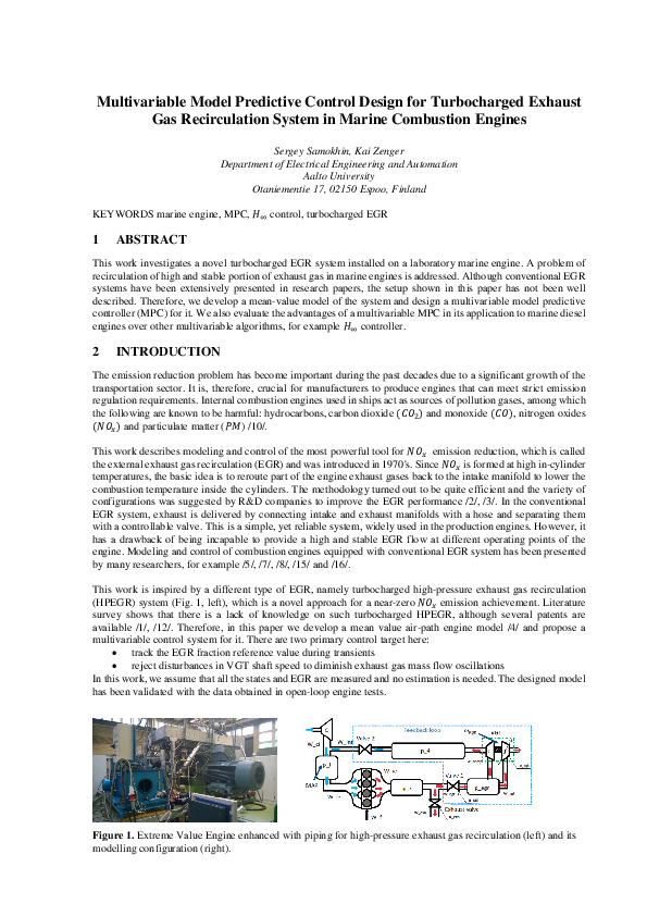 (PDF) Multivariable Model Predictive Control Design for Turbocharged Exhaust Gas Recirculation