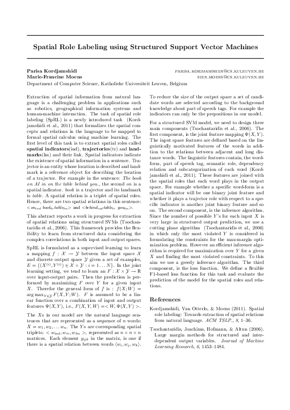 (PDF) Spatial role labeling using structured support vector machines