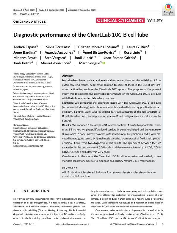 (PDF) Diagnostic performance of the ClearLLab 10C B cell tube