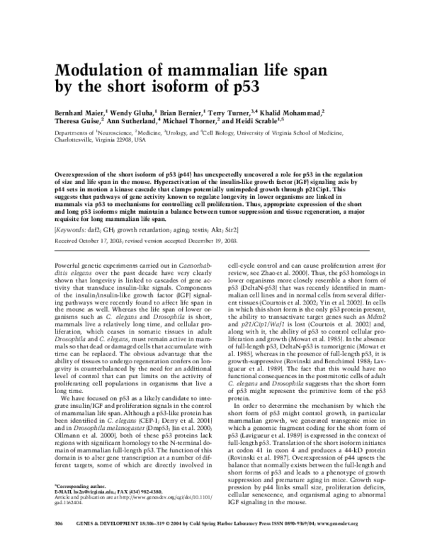 (PDF) Faculty of 1000 evaluation for Modulation of mammalian life span ...
