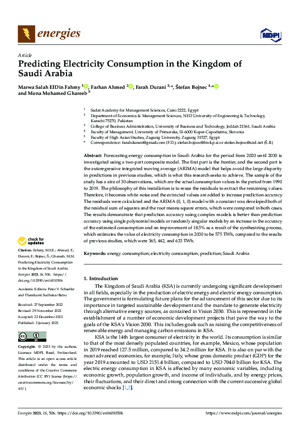 (PDF) Predicting Electricity Consumption in the Kingdom of Saudi Arabia