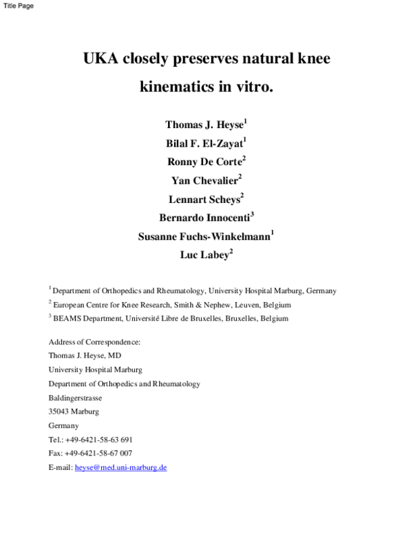 (PDF) UKA closely preserves natural knee kinematics in vitro