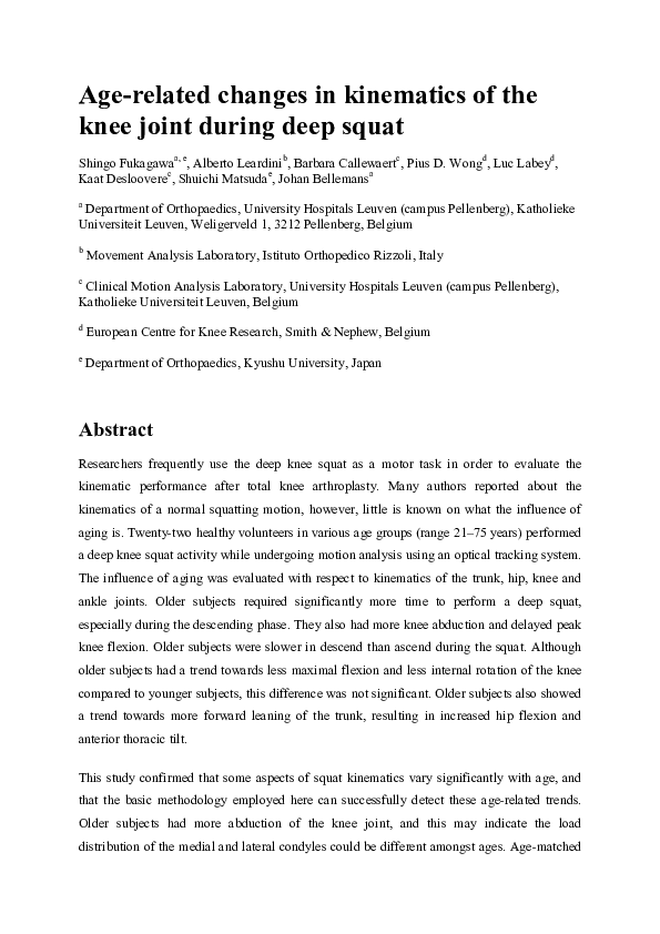 (PDF) Age-related changes in kinematics of the knee joint during deep squat