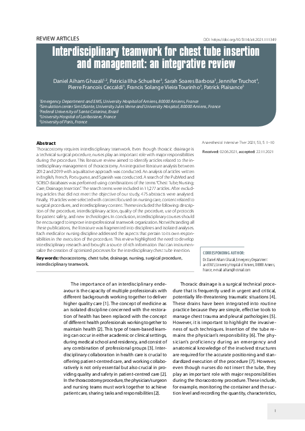 (PDF) Interdisciplinary teamwork for chest tube insertion and ...
